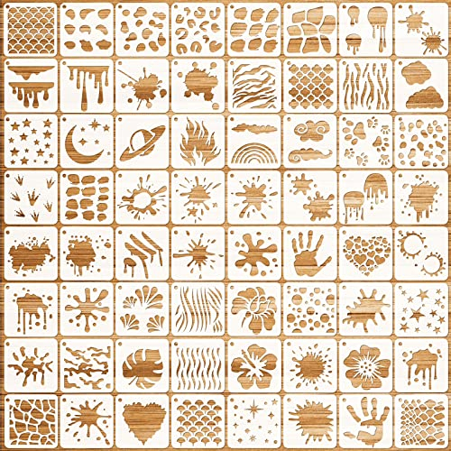 OOTSR 64 Stk Spritzen Schablonen Set, 7.62cm Zeichnung Malschablonen DIY Schablonen der Doodle Textur Fußabdruck Handabdruck, Vorlagen für Scrapbooking Holz Möbel Leinwand Deko