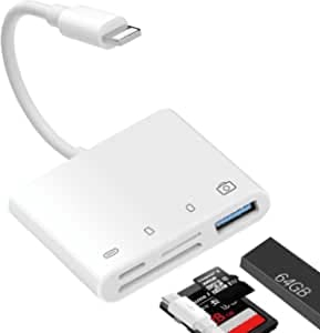 Lector de Tarjetas SD USB C,Adaptador de Lector de Tarjetas SD para iPhone,4 en 1 USB Adaptador Cámara iPhone,Adaptador OTG USB para iPhone 14 12 13 11 XS/XR/8/7/Pad