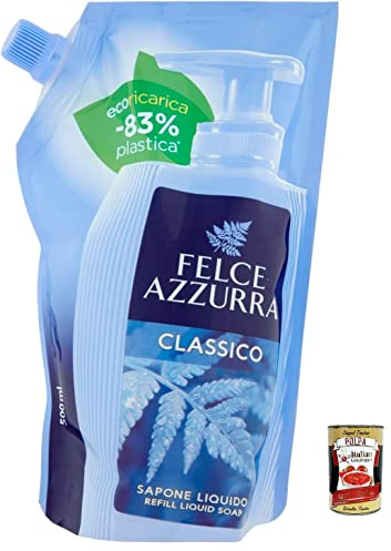 Italian Gourmet Bundle Flüssigseife Nachfüllpack 6x 500ml + Italian Gourmet Polpa Gratis – Felce Azzurra Style Classico Sapone Liquido Refill, Handseife Vorrat, Eco Ricarica 3L