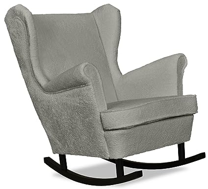 Family Meble Schaukelsessel aus Samtplüsch, Modell Bella, Skandinavisch, Relaxsessel aus Webstoff, Loungesessel, Ohrensessel, Bequemer Sessel, Für Wohnzimmer, Esszimmer, Schlafzimmer, Hellgrau