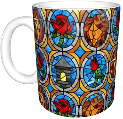 RFSHOP Beauty and Beast Fairytale Glass Coffee Mug Funny Ceramic Cup Travel Tea Cups with Handle for Home Office 11 Oz