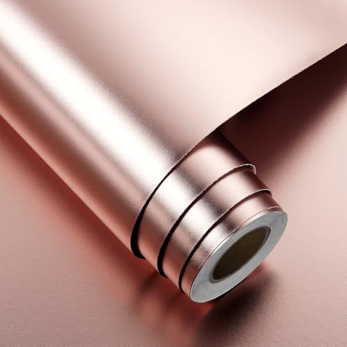 FunStick Pink Rose Gold Metallic Wallpaper Peel and Stick Metal Contact Paper for Appliances Cabinets Desk Refrigerator Vinyl Wrap Waterproof Removable Wall Paper for Kitchen Girls Bedroom 15.8x78.8