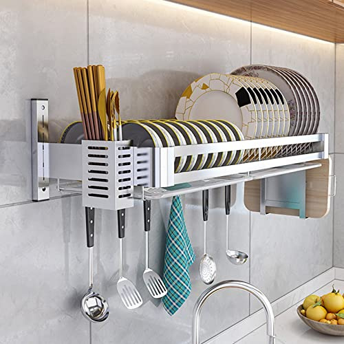 HJXGQJM Escurreplatos Acero Inoxidable, Escurridor De Platos For Colgar En La Pared,para Secar Platos con Bandeja De Goteo Y Soporte Plata 60cm/80cm Escurreplatos(80x30cm)