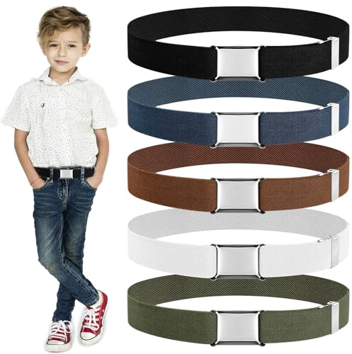Furuising 5 Stück Elastische Gürtel Kinder, Stretch Kindergürtel, Einstellbarer Kinder Gürtel mit Quadratische Schnalle für 2-15 Jahre für Jungen Mädchen Jeans Shorts Hosen Kleid
