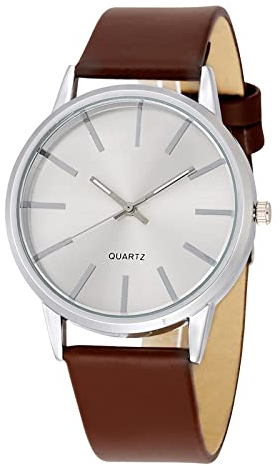 Ziyan Herren Uhr Flache Analog Quarz Klassisch Mode Edelstahluhr Armbanduhr mit Leder Armband (braun)