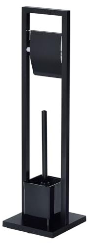 WC Garnitur TOMA Toilettenpapierhalter und Bürste freistehend, Klorollenhalter mit Toilettenbürste aus Metall in schwarz