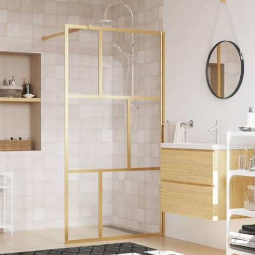 ZEYUAN Duschwand für Begehbare Dusche ESG Klarglas Golden 100x195cm, Duschrückwand, Duschabtrennung, Glaswand Dusche, Duschglaswand, Duschtrennwand - 154957