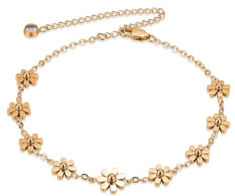 LEGENTLISUR Bracelet de Cheville Simple en Acier Inoxydable avec Fleur - Joli Bijou Pour Femme