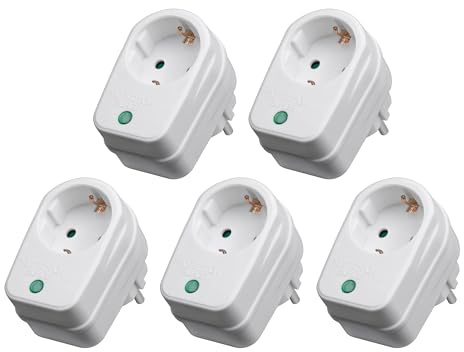 5X Steckdosenadapter mit Überspannungsschutz, 1-Fach, weiß, 5 Stück