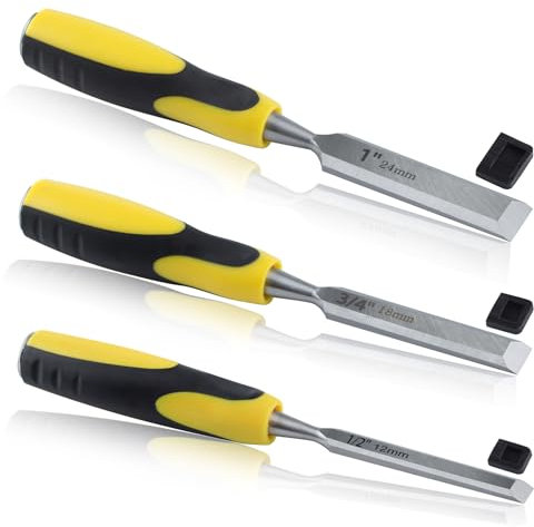 SPEEDWOX 3 pièces professionnel burin à bois outils de tournage outils de menuiserie pour le travail du bois sculpter couper et façonner bois installer fenêtres et portes 12mm 18mm 24mm 1/2 pouce 3/4