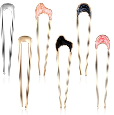 Nogeqi 6 Stück Metall Haarnadeln Groß, French Twist Hair Pins, Französische Haarnadel, U Förmige Hairpin Haargabel Hochsteckfrisur für Frauen Mädchen Haarschmuck