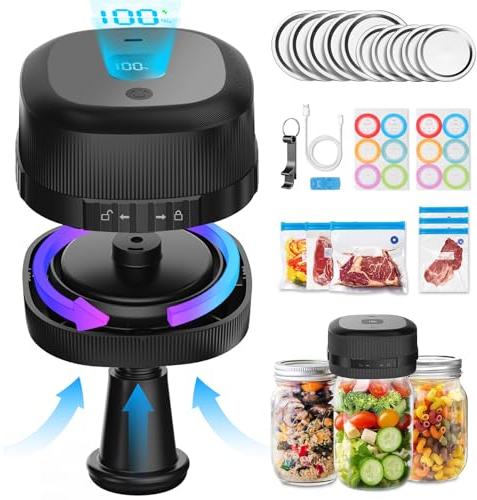 Yoobao Mason Jar Vacuum Sealer, 3 in 1 Electric Jar Sealer Kit for Regular or Wide Mouth Mason Jars, Vacuum Seal Bags, 10 Lids, 6 Bags, Can Opener, Automatic Canning Sealing Machine for Food Storage