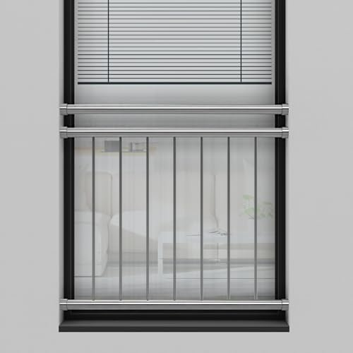 Edelstahl V2A - Französischer Balkon Franz Geländer Stabgeländer Innenbefestigung - 100x90 bis 185x90, verschiedene Montagesets, Balkongeländer (100x90 ohne Montageset)