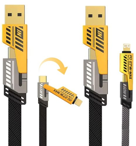 XdealCozyxc 2PCS 1.2m Dual Head Type C data USB 4 in 1, [65W/27W] 4 in 1 Charger Cable with USB C/USB A Ports