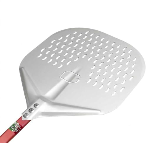 GIEMME Perforated Aluminium Pizza Peel – 33 cm (13 inch) Head, 90 cm (35.4 inch) Handle – Personalised Peel for Wood-Fired Ovens (Ideal for 70–80 cm Deep Ovens)