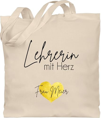 Geschenk mit Namen personalisiert by Shirtracer - Baumwolltasche - Abschiedsgeschenk Lehrerin mit Herz mit Name | Abschied Lehrerinnen Geschenk Dankeschön Lehrerinnen