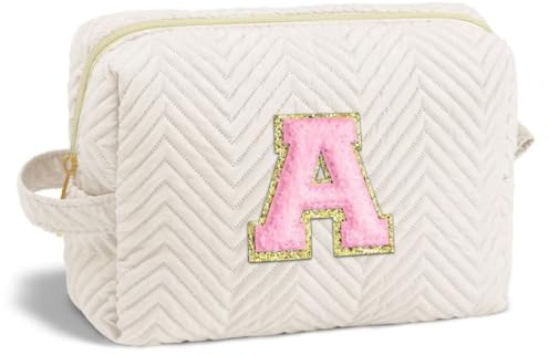Parima Geschenke für Mädchen - Personalisierte Kosmetiktasche Reise Make up Tasche Buchstaben Schminktasche Geschenke für Frauen Teenager Mädchen Beste Freundin Kosmetiktasche mit Buchstaben A