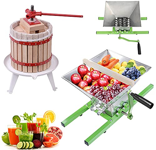 XMTECH 12L Obstpresse Weinpresse Saftpresse Mechanisch mit Pressentuch + 7L Obstmühle Traubenmühle Apfelpresse mit Handkurbel