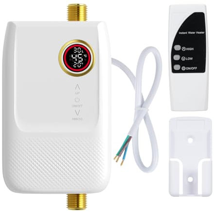 Hanzete Mini Electric Instantaneous Water Heater 220V 5500W Universal Electric Water Heater with Digital Screen without Tank Instantaneous Water Heater for Bathroom Kitchen Wash