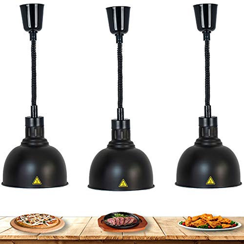 Food Heat Lamp Commercial Retractable 250W 220V Warmer for Restaurant Supplies Hotel Kitchen Equipment - Black 3 Pieces