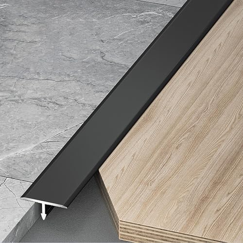 Raouoae Übergangsprofil T-Profil Ausgleichsprofil Aluminium Eloxiert Übergangsschiene 3 Stück 100cm Flach Ausgleichsprofil Abschlussleiste Für Fliesen Laminat/Parkett(Schwarz,Breite: 20 mm)