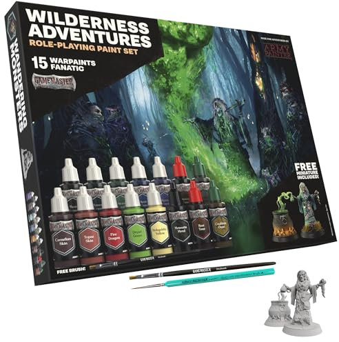 The Army Painter, GameMaster: Wilderness Adventures Role-playing Paint Set Combo, 15x18 ml Warpaints Fanatic Acrylic, 2 Brushes, 1 FREE Hard-plastic snap-fit Hag Miniature