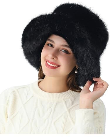 soul young Dam fuskpäls hink hatt fluffig vinter varm dam brett brätte fiskarhatt, Svart, one size