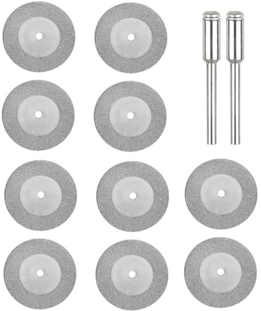 MiJunHD 10PCS 16mm Diamond Cutting Discs & 2PCS 3mm Shank Mandrel, Rotary Tool Diamond Cutting Wheel Kit for Metal Tile Wood Glass Marble Plastic Jade (Cutting Blade without Holes)