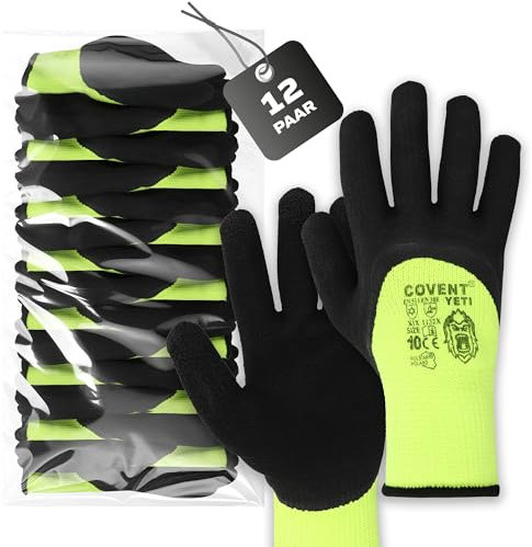 Covent YETI Lot de 12 gants de travail d'hiver pour homme - Taille 9 - Gants de montage chauds catégorie II - EN388 - Gants de construction pour constructeurs, mécaniciens et monteurs