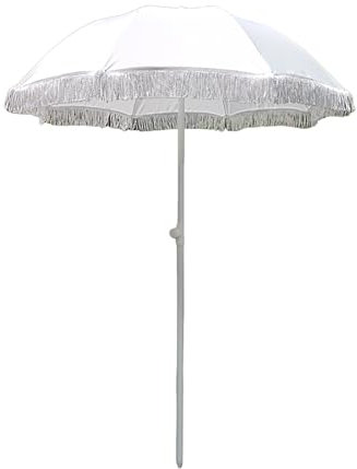 Tragbarer kleiner Strandschirm mit Quaste, 160 cm, für den Außenbereich, für Garten, Balkon, mit regenfestem UV-Schutz, weiß, 160cm/5ft