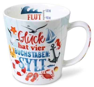 Kaffeebecher Meerglück Sylt, Kaffeetasse Tassen Teetassen Kaffeepott Henkelbecher