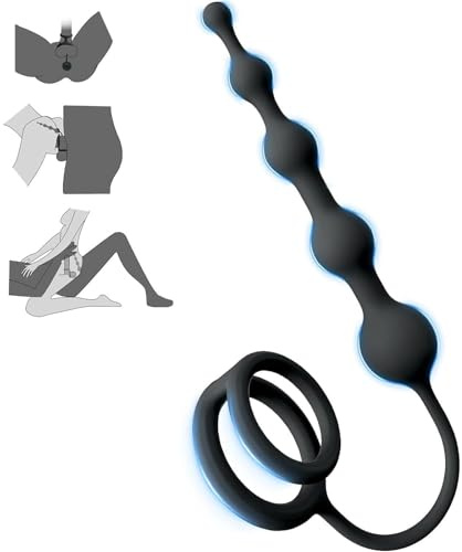 Qiyasex 3-in-1 Silikon Analkugeln mit Penisring und Hodenring – Analkette mit 5 Anal kugeln für Prostata Stimulation – Erotisches Sexspielzeug für Männer, Frauen & Paare(Schwarz)