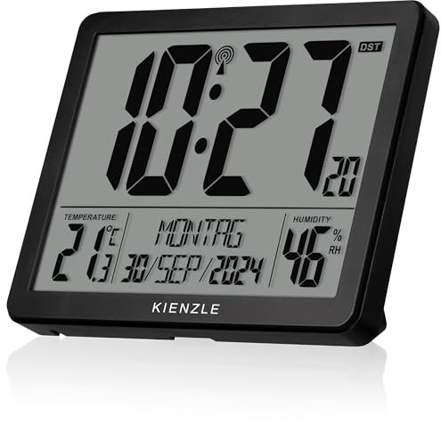 Kienzle Digitaler Funkwecker XXL Display Temperatur Luftfeuchtigkeit 2 Weckzeiten automatische Hintergrundbeleuchtung Schlummerfunktion