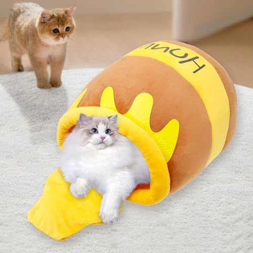 KTZCTPCA Honey Pot Cat Bed, Comfortable Memory Foam Cat Cave Bed, Honey Pot Pet Nest Pet Cave Bed, Kitten Cave Bed, Sleeping House, Cute Cartoon Design, Semi Closed