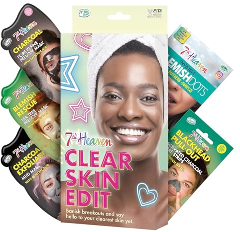 7th Heaven Clear Skin Edit Skincare Kit - 3 Face Masks, Nose Pore Strips and Blemish Dots