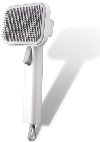 Fumeister Self Cleaning Slicker Cat Brush for Shedding - Deshedding Tool with Max Massage Tips, Gentle Grooming Brush for Short & Medium Haired Cats & Dogs, Remove Loose Hair & Undercoat (White)