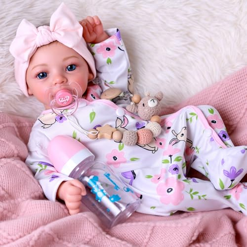 BABESIDE Bambole Reborn Femmina – 17 Pollici Bambola Realistica con Corpo in Tessuto Morbido, Bambina Reborn con Vestiti & Accessori per Bambine dai 3 Anni in su