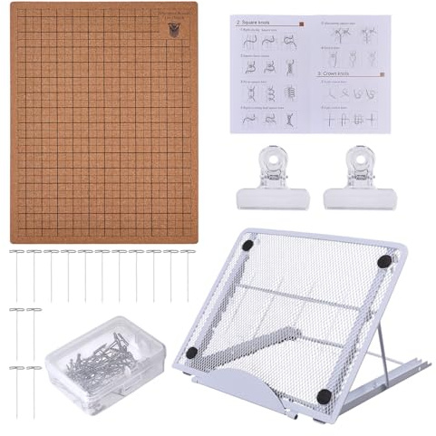 FREEBLOSS 12x16'' Makramee Brett Set Mit Stecknadeln Clips Und Verstellbarem Metallständer Holz Projektbrett Zum Flechten von Makramee Zubehör Für Erwachsene Und Anfänger