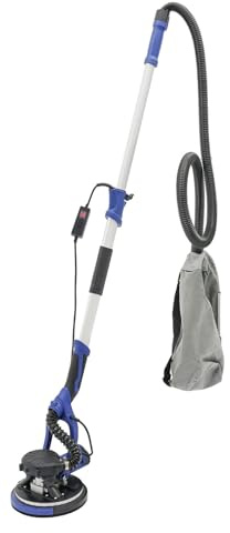 Smerigliatrice da parete, a soffitto, per cartongesso, smerigliatrice elettrica, strumento di ristrutturazione con luce LED, 750 W, potenza 6 velocità, 255 mm, disco abrasivo (blu)