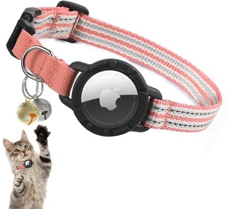 AirTag Katzenhalsband - Reflektierendes Kätzchenhalsband mit integriertem Apple Air-Tag-Halter | Leichtes, elastisches Sicherheitskatzen-Tracker-Halsband mit Glocke für Mädchen, Jungen, Katzen