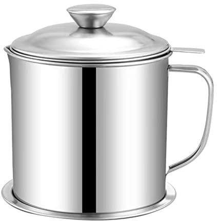 TENYELE Recipientes de aceite de 1,3 L para cocina, filtro doméstico, filtro de malla para ollas, almacenamiento de fugas de aceite, recipientes de aceite mate de acero inoxidable para juego de cocina