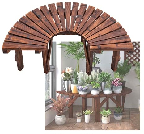 Baumbank aus Holz, halbrund, Parkstuhl, ohne Rückenlehne, für Garten, Hof, Veranda, Rasen, Balkon – Blumenständer für den Außenbereich