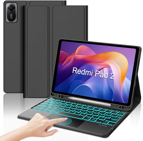 Tastiera per Xiaomi Redmi Pad 2 11 Pollici/Xiaomi Redmi Pad SE 11 Pollici | Cover Keyboard Touchpad con 7 Colori Illuminato Staccabile, Italiano QWERTY, Custodia Tastiera Bluetooth, Nero