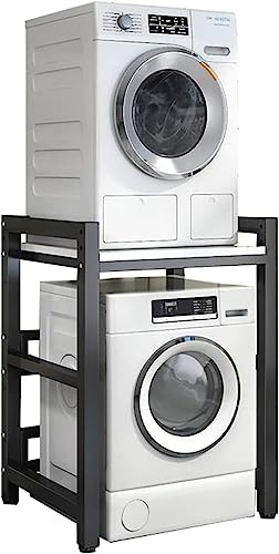 Kit d'empilage réglable pour lave-linge et sèche-linge à chargement frontal – Capacité de 400 kg – Support de rangement portable pour lave-linge – Cadre noir avec finition blanche