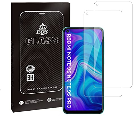 EQS' [2 Unidades Protector de Pantalla Cristal Templado para Xiaomi Redmi Note 9S/Note 9 Pro/Note 9 Pro Max/Note 10 Lite, Ultraresistente, Dureza 9H, Definición HD, Anti-Huellas, Instalación Fácil