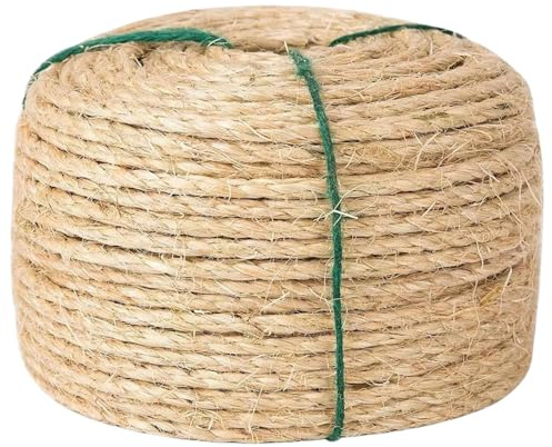 Cuerda de sisal para árbol de Gatos, 50 m, 5 mm de diámetro. Repuesto de Cuerda Natural para árbol de Gatos para Reparar, recuperar y rascar.