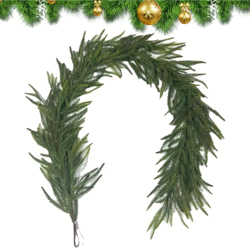 Real Touch Pine Garland, Real TouchNorfolk Pine Garland, Artificial Pine Cypress Vines, Real Touch Christmas Garland, for Fireplace, Stairs, Front Door, Living Room, Festive Season