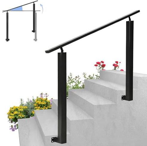 OVLRIJP Garde Corps Exterieur, Rampe Escalier Extérieur en Métal, Angle Réglable, Main Courante pour Escalier pour 3 Marches, Vérandas, Jardins, 1m Long, 0,87m Haut (Noir/Montage Latéral, 100cm)