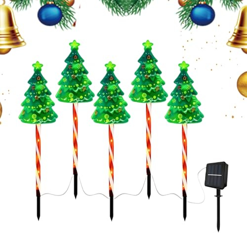 Luz para árbol de Navidad, estaca Exterior con energía Solar, decoración navideña iluminada | Juego de expositores para césped con de jardín, Puerta de Entrada, terraza,