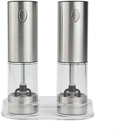 Set di 2 macinini elettrici per sale e pepe, grande capacità, 90 ml, macinino automatico con 6 grossolane regolabili, per cucina e spezie
